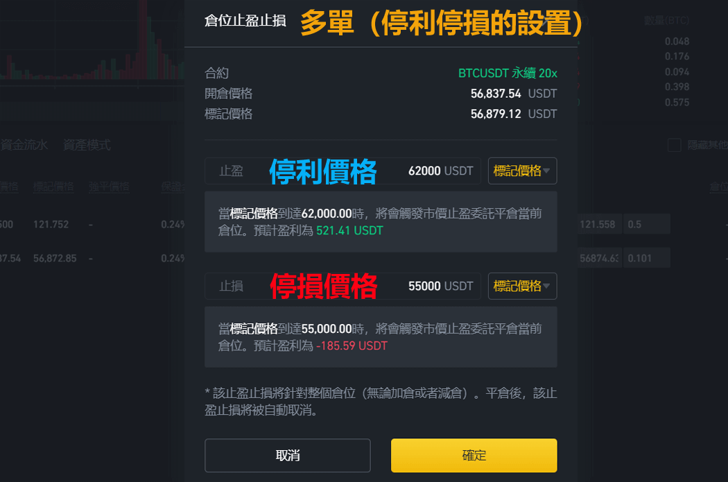 幣安合約交易停利停損的设置