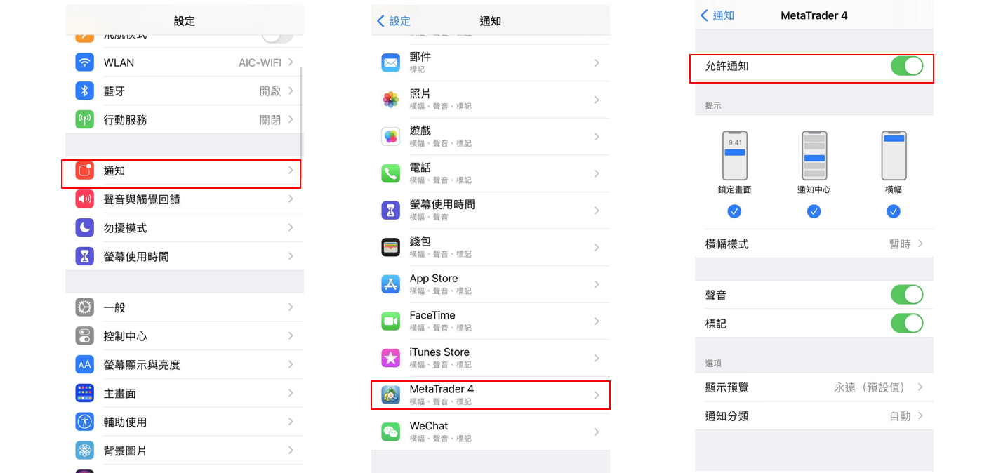iPhone MT4通知設置