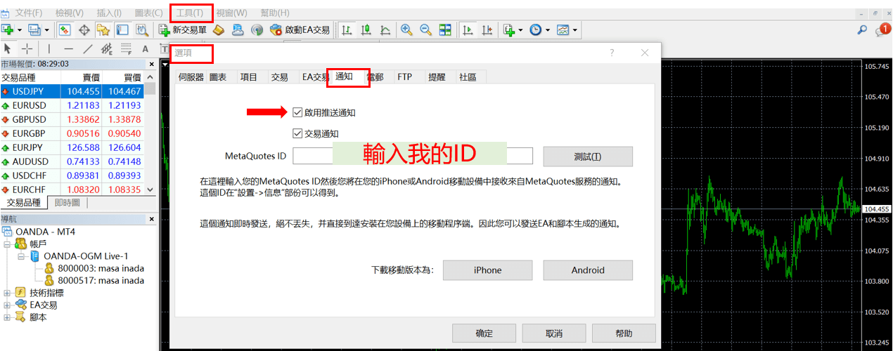 iPhone MT4通知設置