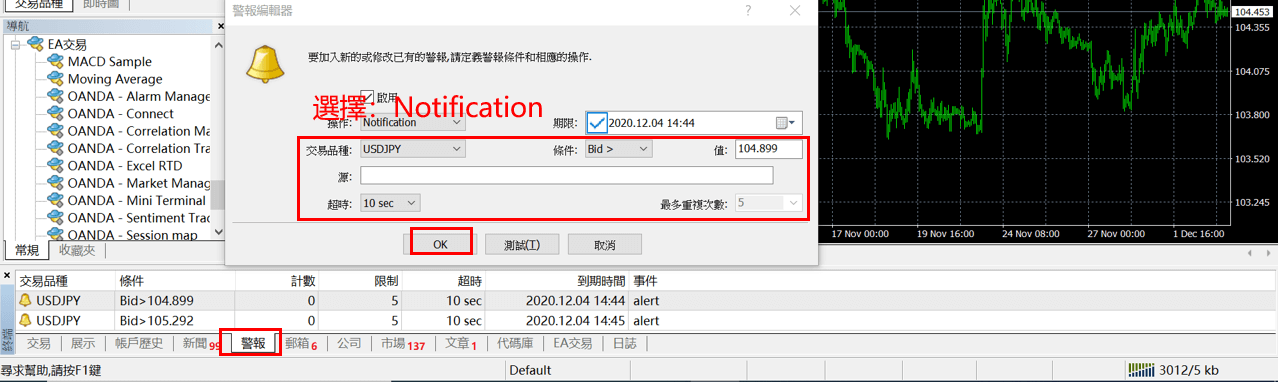 iPhone MT4通知設置