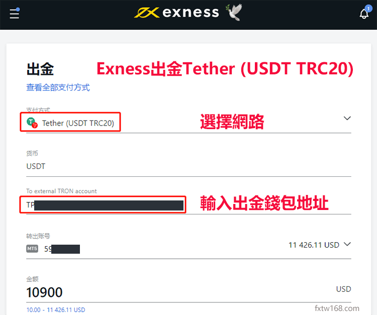 Exness加密貨幣出金